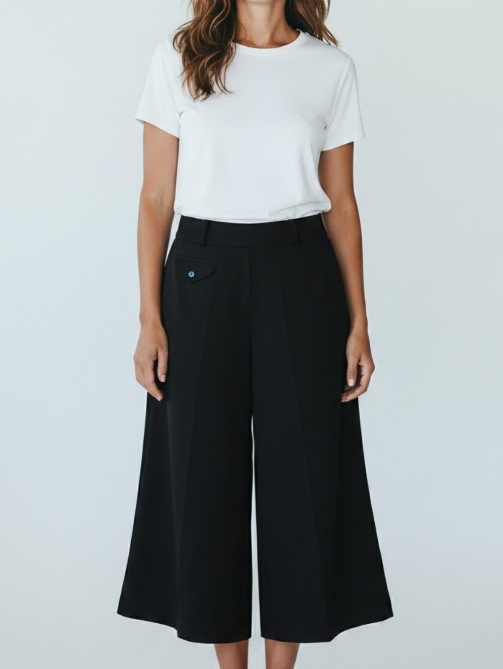 Larry Levine Black Wide-Leg Cropped Culottes/ Capris 3054